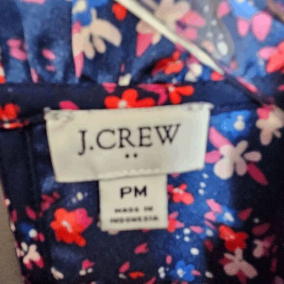 J. Crew Classic-fit collarless puff-sleeve  Long Sleeve Ruffleneck Floral Top Bl - Picture 2 of 5